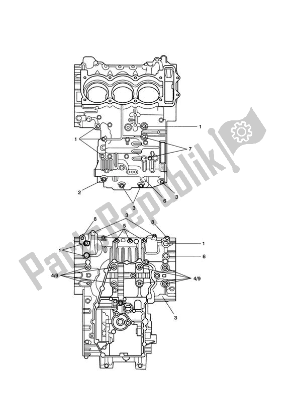 All parts for the Crankcase Bolts of the Triumph Speed Triple R VIN: > 735336 1050 2012 - 2016