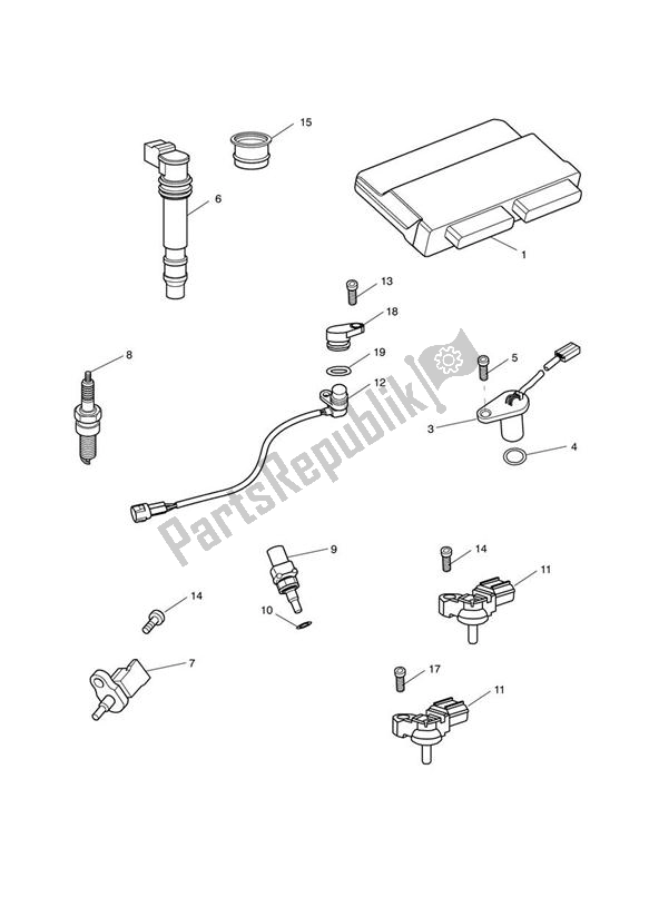 Todas las partes para Sistema De Gestión Del Motor de Triumph Speed Triple R VIN: > 735336 1050 2012 - 2016