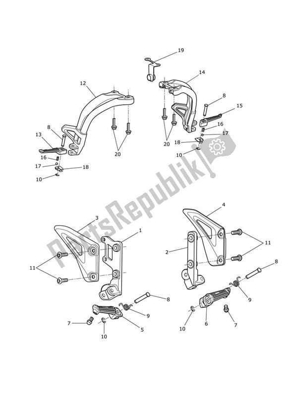 Tutte le parti per il Poggiapiedi E Supporti del Triumph Speed Triple R VIN: > 735336 1050 2012 - 2016