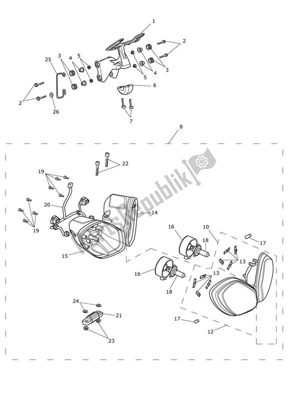 Todas las partes para Montaje De Faros de Triumph Speed Triple R VIN: > 735336 1050 2012 - 2016