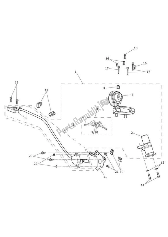 All parts for the Ignition Switch & Lock Set of the Triumph Speed Triple R VIN: > 735336 1050 2012 - 2016