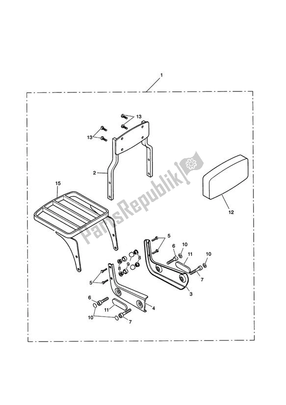 All parts for the Sissy Bar Std + Luggage Rack Kit of the Triumph Speedmaster Carburettor 790 2003 - 2007