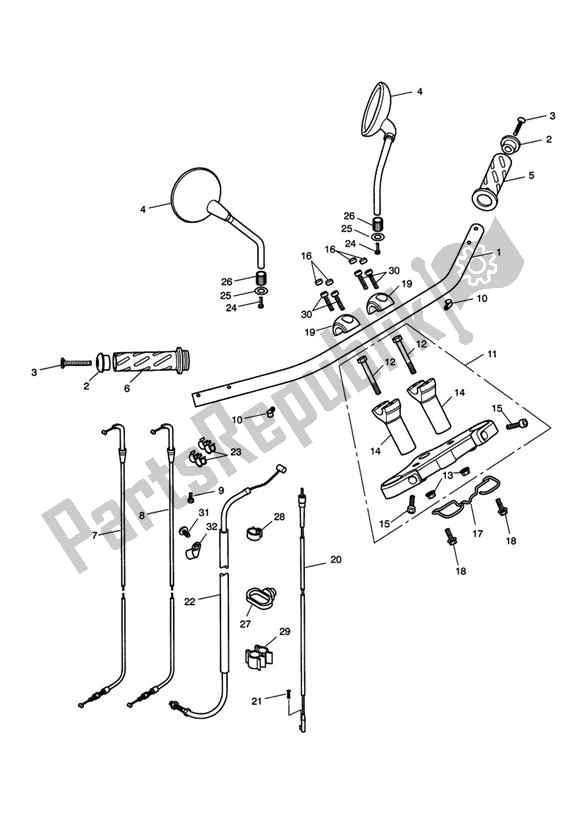 All parts for the Handlebars, Top Yoke, Cables & Mirrors of the Triumph Speedmaster Carburettor 790 2003 - 2007