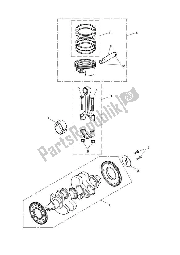 Alle onderdelen voor de Crankshaft, Connecting Rods & Pistons van de Triumph Speedmaster EFI 865 2007 - 2014