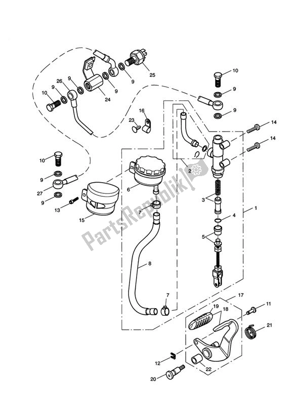 Wszystkie części do Rear Brake Master Cylinder, Reservoir & Pedal > 469049 Triumph Speedmaster EFI 865 2007 - 2014