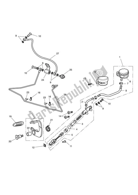 Todas las partes para Rear Brake Master Cylinder, Reservoir & Pedal 469050 > 532899 de Triumph Speedmaster EFI 865 2007 - 2014