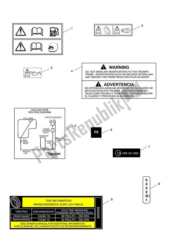 Tutte le parti per il Etichette Di Avvertimento del Triumph Speedmaster EFI 865 2007 - 2014