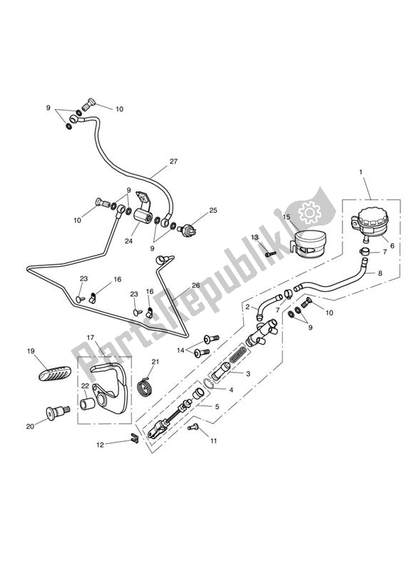All parts for the Rear Brake Master Cylinder, Reservoir & Pedal 469050 > 532899 of the Triumph Speedmaster EFI 865 2007 - 2014