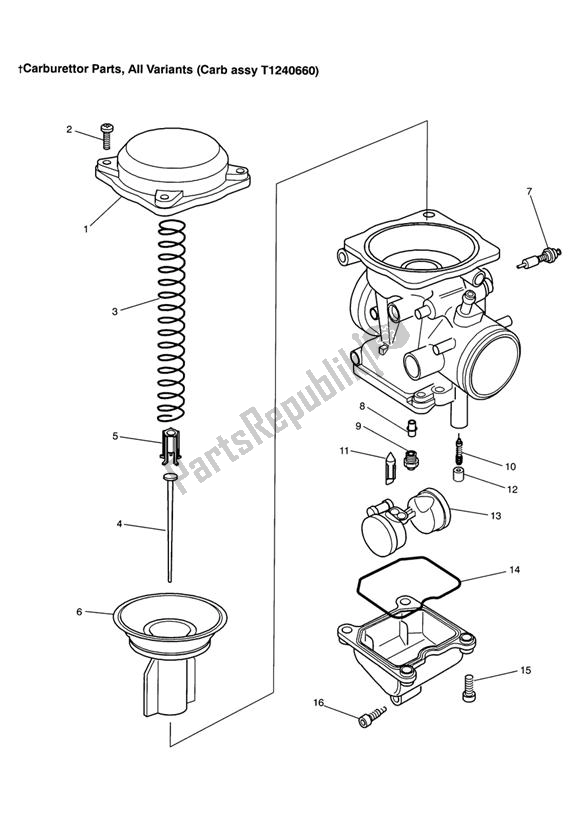 All parts for the Carburettor Parts Carburettor Assembly T1240660 of the Triumph Sprint Carburettor 885 1993 - 1998