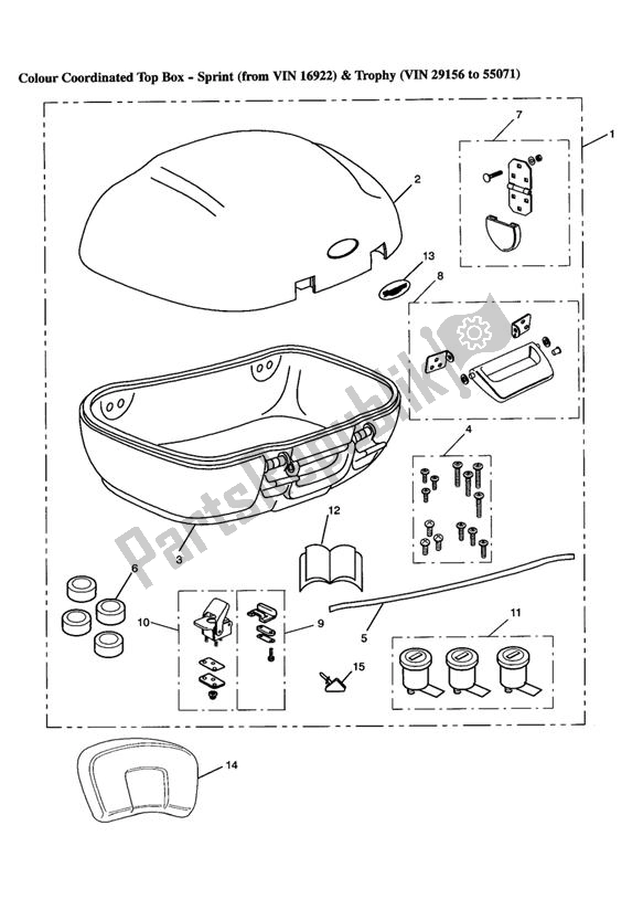 All parts for the Colour Coordinated Top Box (from Vin 16922) of the Triumph Sprint Carburettor 885 1993 - 1998