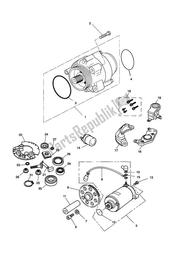 Alle onderdelen voor de Alternator/starter van de Triumph Sprint Carburettor ALL 885 1993 - 1998