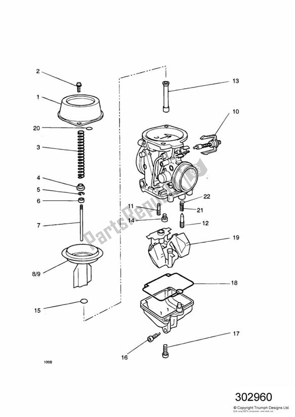 Toutes les pièces pour le Carburettor Parts 3 Cyl (carb Assy 1240198-t0301) du Triumph Sprint Carburettor ALL 885 1993 - 1998