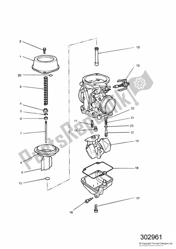 Alle onderdelen voor de Carburettor Parts Carburettor Assemblies T1240625 van de Triumph Sprint Carburettor ALL 885 1993 - 1998