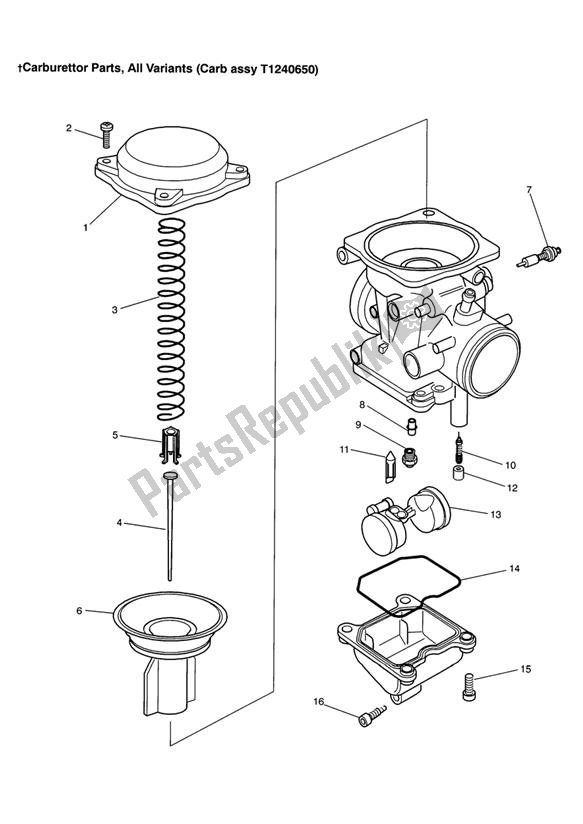 All parts for the Carburettor Parts Carburettor Assembly T1240650 of the Triumph Sprint Carburettor ALL 885 1993 - 1998