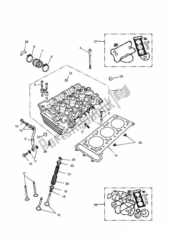 Alle onderdelen voor de Cilinderkop En Kleppen van de Triumph Sprint Carburettor ALL 885 1993 - 1998