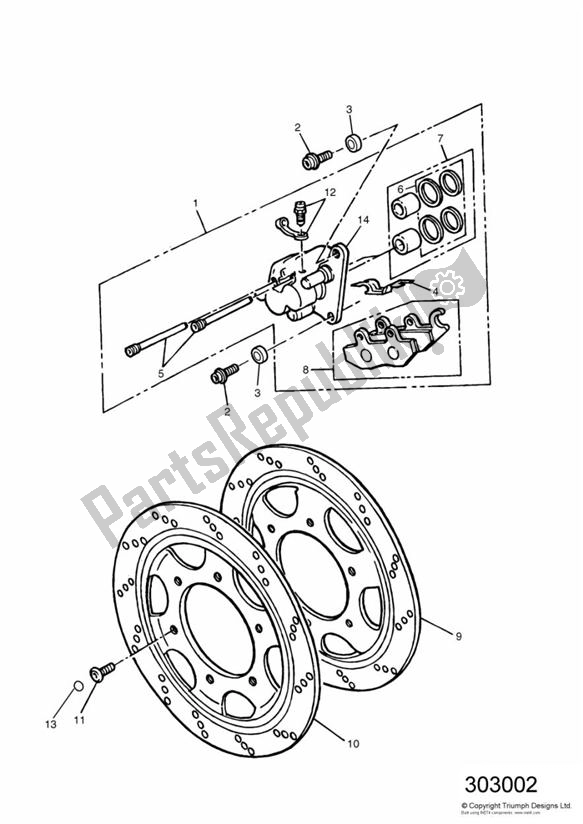 Todas las partes para Front Brake Caliper And Disc Sprint > 9082 de Triumph Sprint Carburettor ALL 885 1993 - 1998