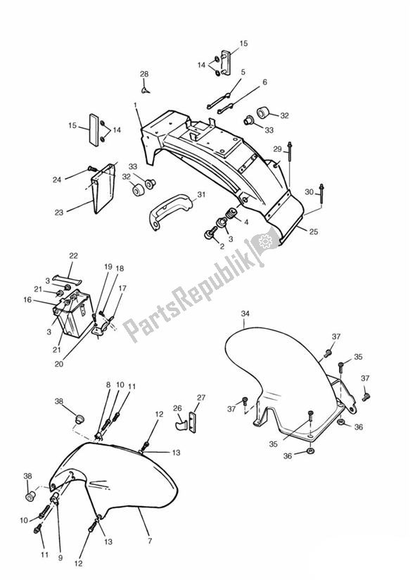 Wszystkie części do Mudguards/chainguard/battery Box Sprint Executive Triumph Sprint Carburettor ALL 885 1993 - 1998