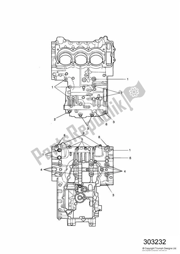 Alle onderdelen voor de Crankcase Fixings van de Triumph Sprint RS VIN: 139277 > 955 2002 - 2004