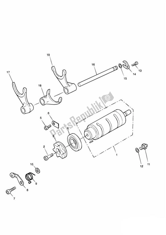 Alle onderdelen voor de Keuzehendel Trommel van de Triumph Sprint RS VIN: 139277 > 955 2002 - 2004