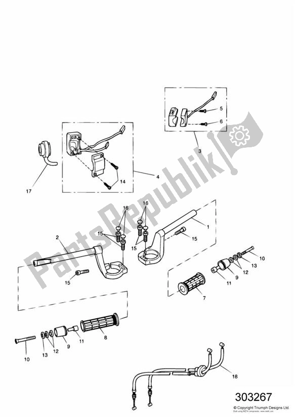 Alle onderdelen voor de Handlebars And Switches van de Triumph Sprint RS VIN: 139277 > 955 2002 - 2004