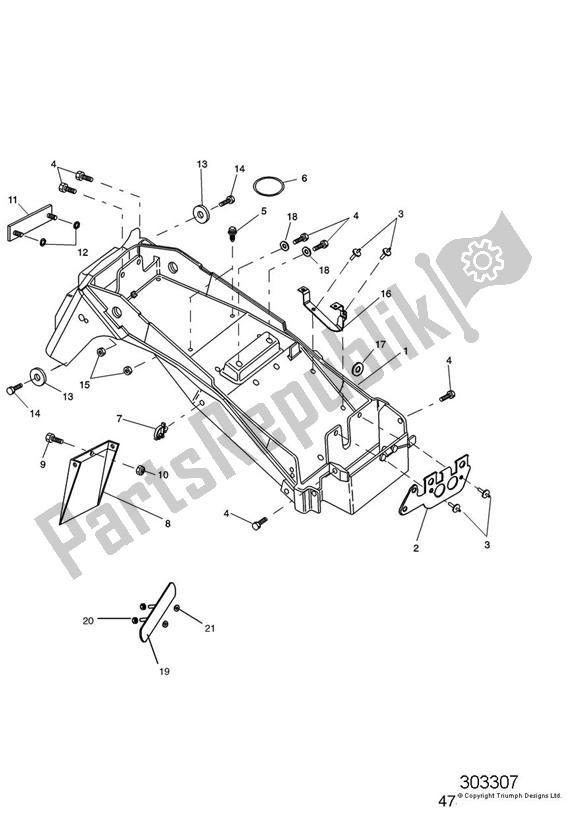 Tutte le parti per il Parafango Posteriore E Vano Batteria del Triumph Sprint RS VIN: 139277 > 955 2002 - 2004