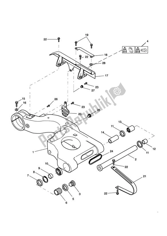 Alle onderdelen voor de Swinging Arm Single Sided Swingarm 161318 > van de Triumph Sprint RS VIN: 139277 > 955 2002 - 2004