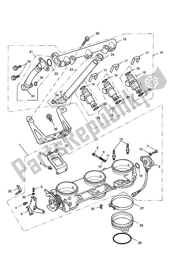 Todas las partes para Throttles/injectors And Fuel Rail > 207554 de Triumph Sprint RS VIN: 139277 > 955 2002 - 2004