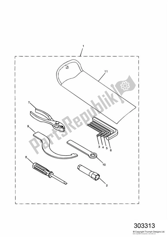 Alle onderdelen voor de Tool Kit Single Sided Swingarm 161318 > van de Triumph Sprint RS VIN: 139277 > 955 2002 - 2004