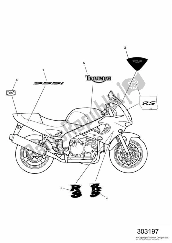 Todas las partes para Carrocería - Calcomanías de Triumph Sprint RS VIN: > 139276 955 2000 - 2001