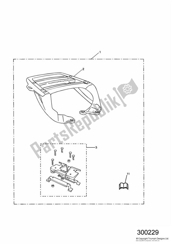 All parts for the Top Rack Kit of the Triumph Sprint RS VIN: > 139276 955 2000 - 2001
