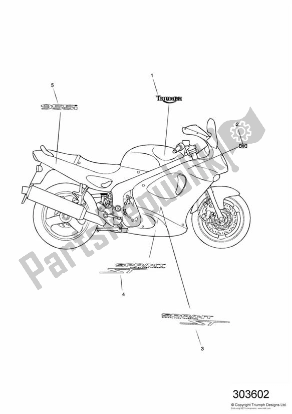 Todas as partes de Carroceria - Decalques do Triumph Sprint ST VIN: 139277-208166 955 2002 - 2004