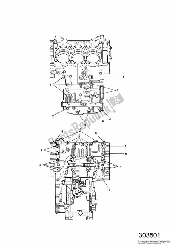 All parts for the Crankcase Fixings of the Triumph Sprint ST VIN: 139277-208166 955 2002 - 2004