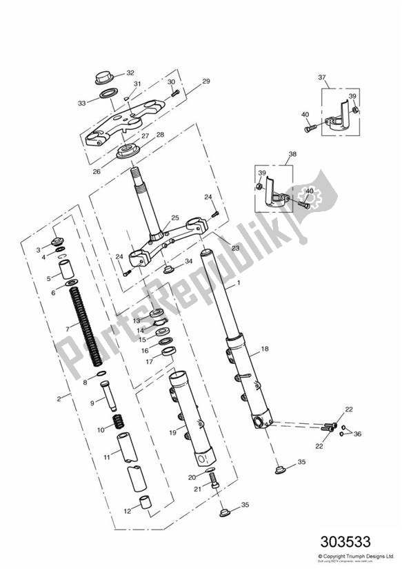 All parts for the Front Forks And Yokes of the Triumph Sprint ST VIN: 139277-208166 955 2002 - 2004