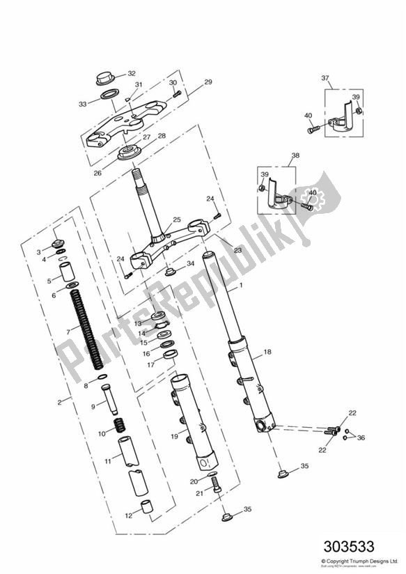 Todas las partes para Horquillas Delanteras Y Yugos de Triumph Sprint ST VIN: 139277-208166 955 2002 - 2004