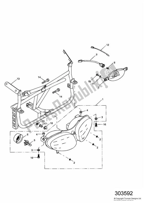 All parts for the Headlight/mountings of the Triumph Sprint ST VIN: 139277-208166 955 2002 - 2004