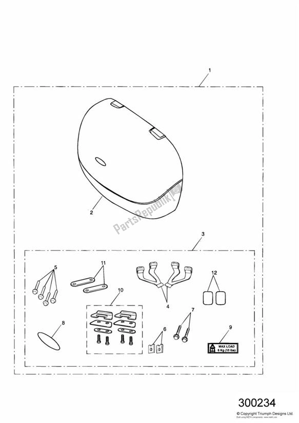 Tutte le parti per il Outer Pannier Kit, Lh del Triumph Sprint ST VIN: 139277-208166 955 2002 - 2004