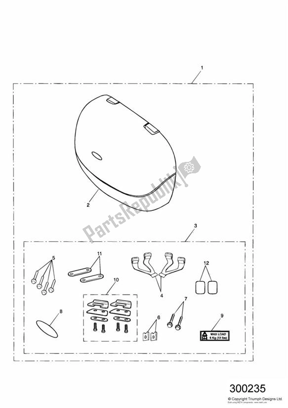 Todas las partes para Outer Pannier Kit, Rh de Triumph Sprint ST VIN: 139277-208166 955 2002 - 2004