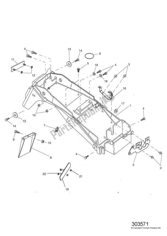Todas las partes para Guardabarros Trasero Y Caja De Batería de Triumph Sprint ST VIN: 139277-208166 955 2002 - 2004