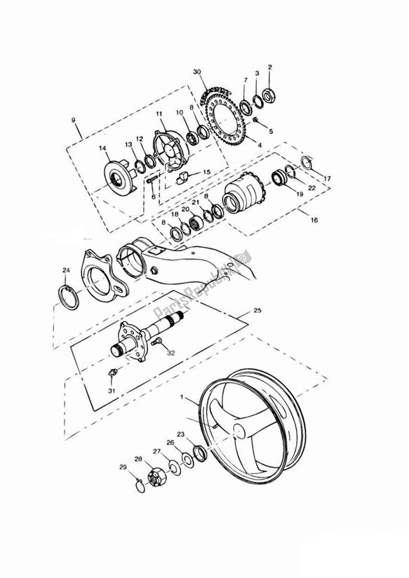 All parts for the Rear Wheel/final Drive of the Triumph Sprint ST VIN: 139277-208166 955 2002 - 2004