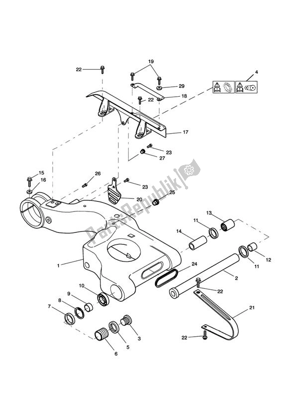 All parts for the Swinging Arm of the Triumph Sprint ST VIN: 139277-208166 955 2002 - 2004