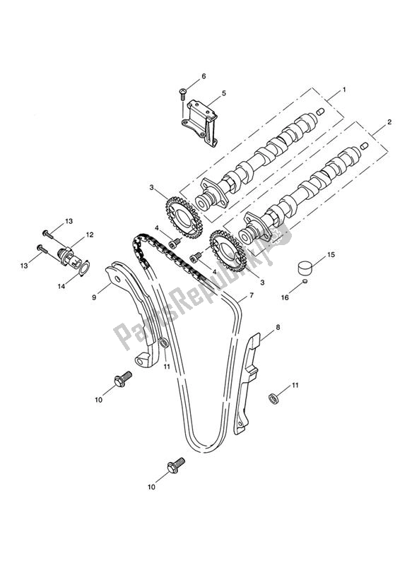 Toutes les pièces pour le Arbre à Cames Et Entraînement D'arbre à Cames du Triumph Sprint ST VIN: 208167 > 1050 2005 - 2010