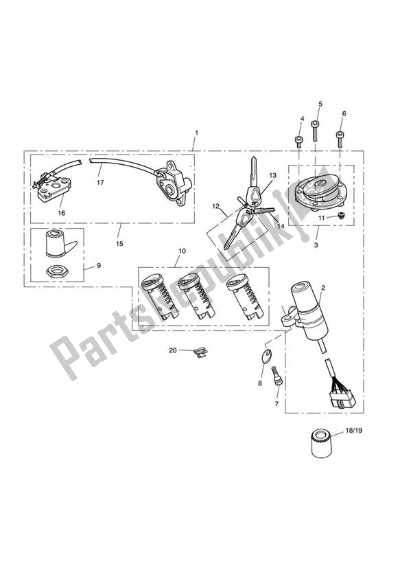 Alle onderdelen voor de Ignition Switch & Lock Set 440389 > van de Triumph Sprint ST VIN: 208167 > 1050 2005 - 2010