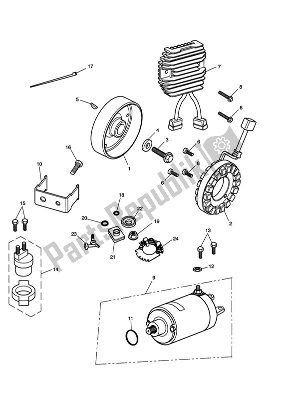 All parts for the Starter & Alternator of the Triumph Sprint ST VIN: 208167 > 1050 2005 - 2010