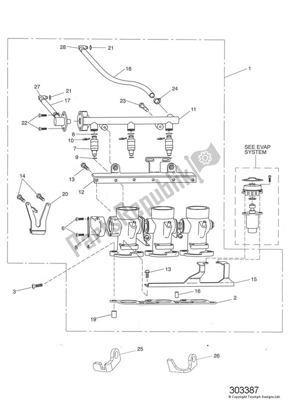 Todas las partes para Throttles/injectors And Fuel Rail de Triumph Sprint ST VIN: > 139276 955 1999 - 2001