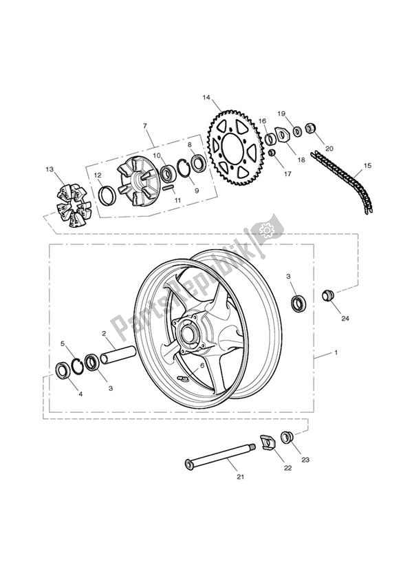 All parts for the Rear Wheel & Final Drive of the Triumph Street Triple 675 2010 - 2012