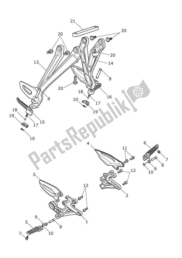 All parts for the Footrests & Mountings of the Triumph Street Triple VIN 560477 > 675 2013 - 2016