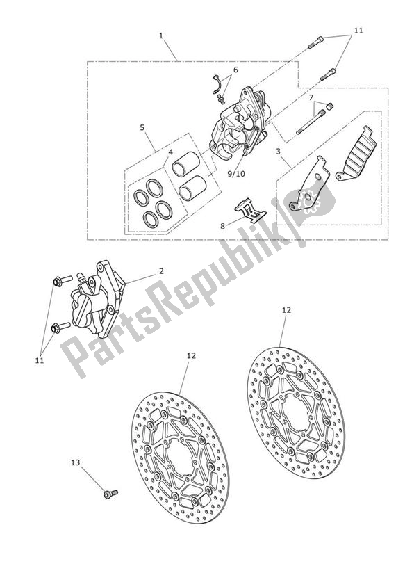 All parts for the Front Brake Caliper & Discs of the Triumph Street Triple VIN 560477 > 675 2013 - 2016