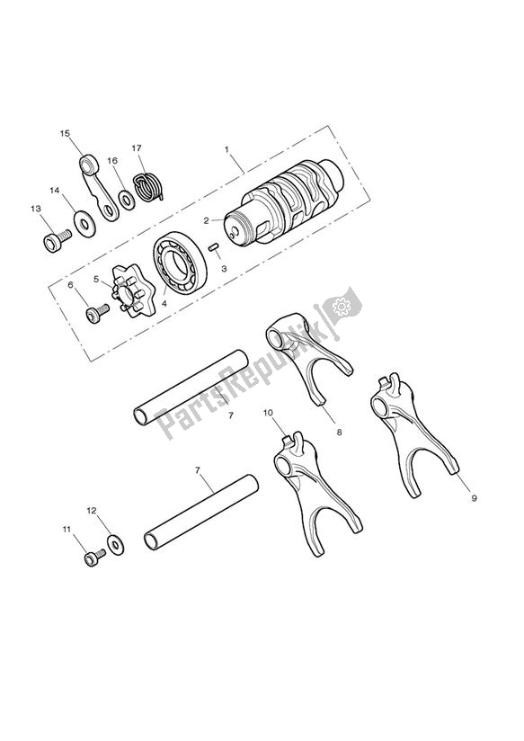 All parts for the Gear Selector Drum of the Triumph Street Triple VIN 560477 > 675 2013 - 2016