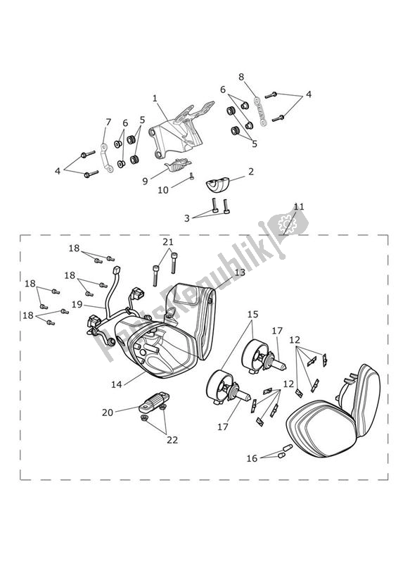 Alle onderdelen voor de Koplamp Montage van de Triumph Street Triple VIN 560477 > 675 2013 - 2016