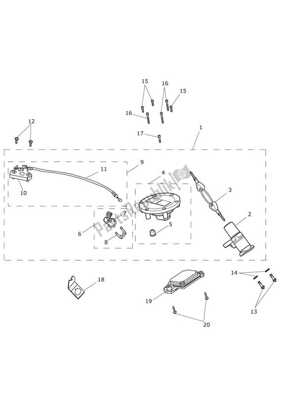 All parts for the Ignition Switch & Lockset of the Triumph Street Triple VIN 560477 > 675 2013 - 2016